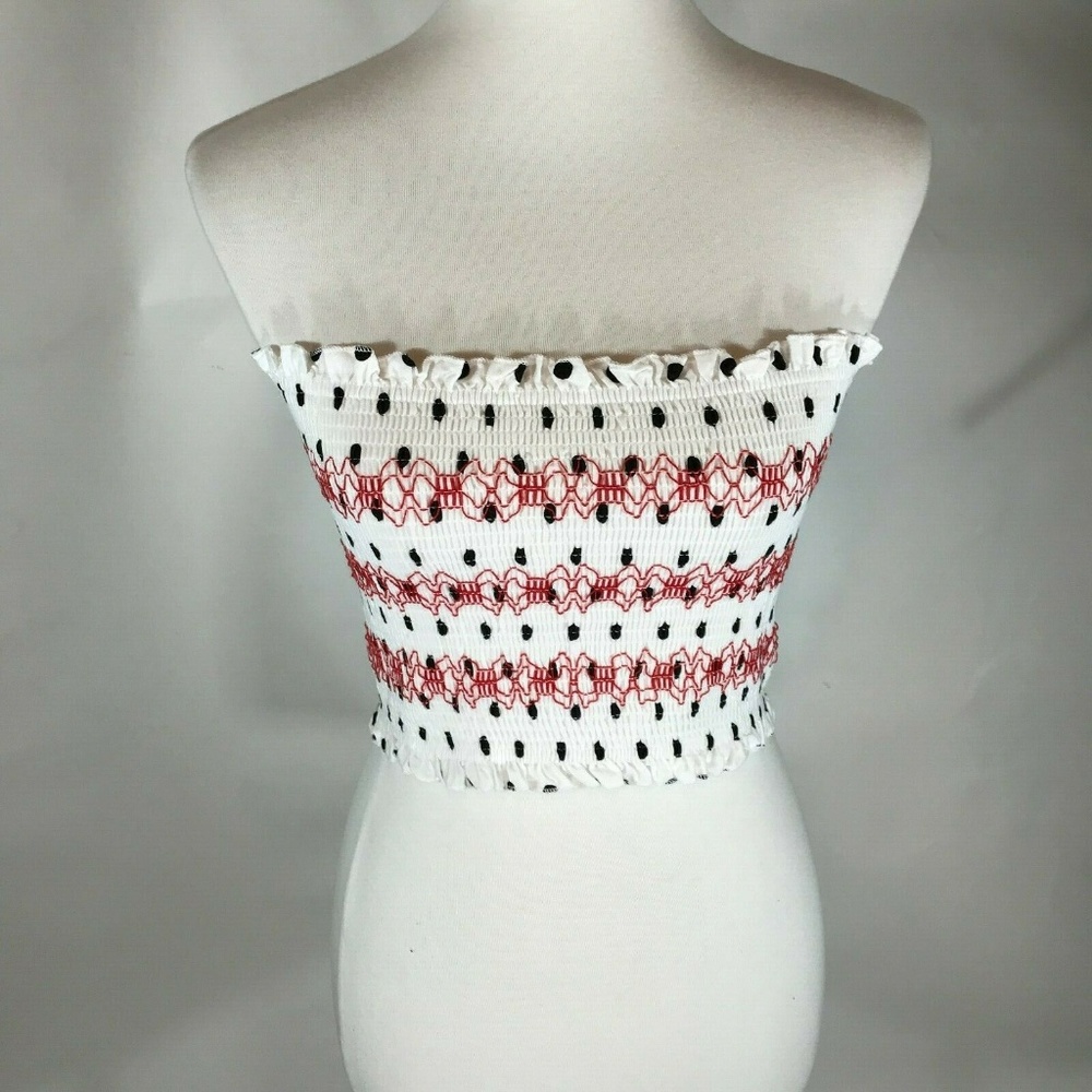 Topshop Smocked Embroidery Tube Top Sz 8,10 White - Picture 4 of 5